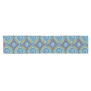 Bohemian Teal and Purple Mosaic Floral Pattern Short Table Runner