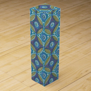 Bohemian Teal and Purple Mosaic Floral Pattern Wine Box