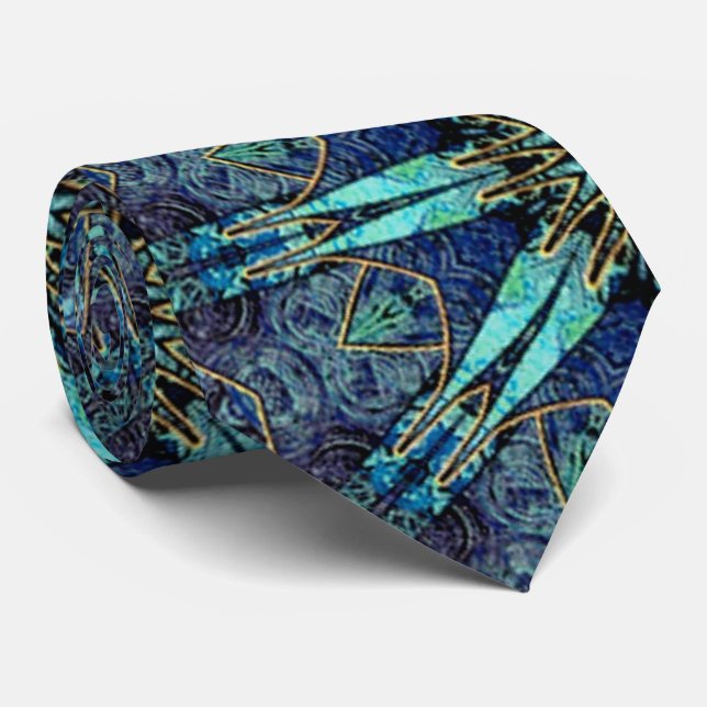 Bohemian Teal Floral Star Pattern Tie (Rolled)