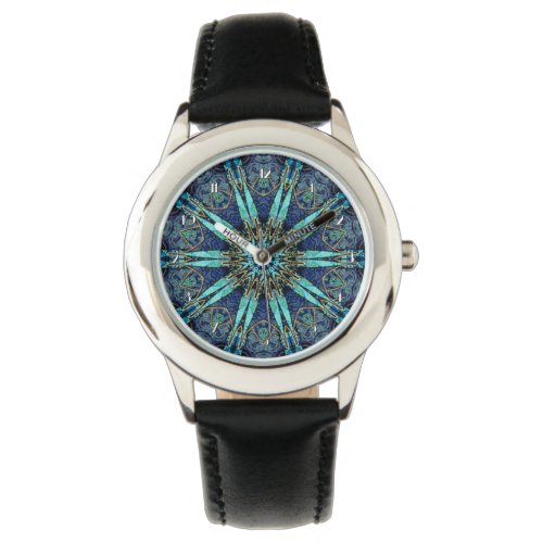 Bohemian Teal Floral Star Pattern Wrist Watch