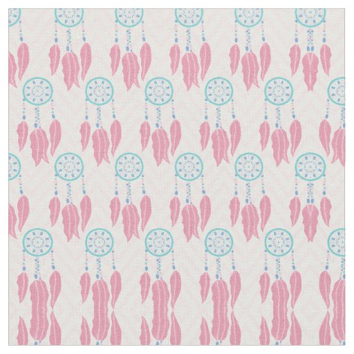 Bohemian Teal Pink Beaded Dreamcatcher Chevron Fabric