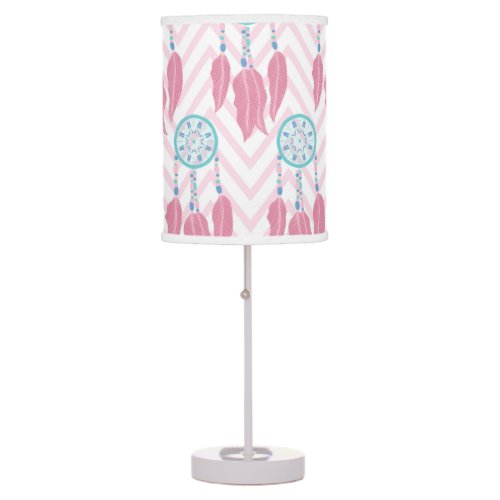 Bohemian Teal Pink Beaded Dreamcatcher Chevron Table Lamp