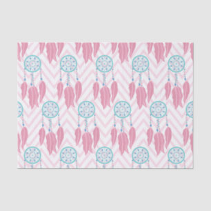 Bohemian Teal Pink Beaded Dreamcatcher Chevron Tissue Paper