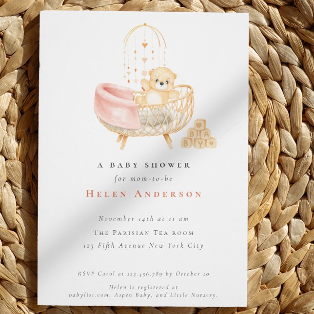 Bohemian Teddy Bear Watercolor Neutral Baby Shower Invitation (Bohemian Teddy Bear Watercolor Neutral Baby Shower Invitati)