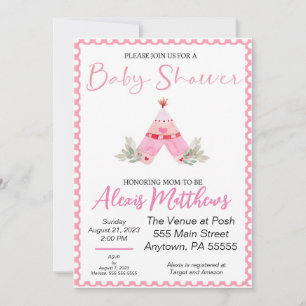 Bohemian Teepee Baby shower invitation, invite