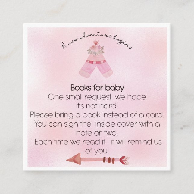Bohemian teepee Books for baby insert shower card (Front)