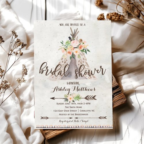 Bohemian Teepee Bridal Shower Invitation