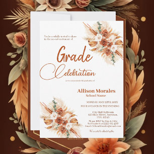 Bohemian Terracotta Boho Floral Pampas Graduation Invitation