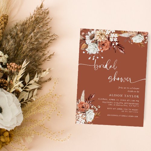 Bohemian Terracotta Bridal Shower Floral Invitation