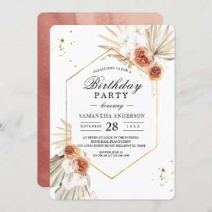 Bohemian Terracotta Dried Palm Leaf & Flowers Invitation