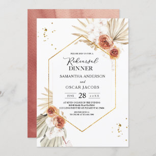 Bohemian Terracotta Dried Palm Leaf & Flowers Invitation