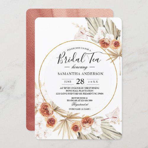 Bohemian Terracotta Dried Palm Leaf Orange Flower Invitation