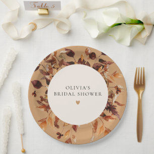 Bohemian Terracotta Fall Floral Bridal Shower Paper Plates
