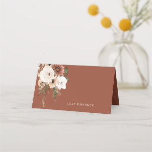 Bohemian Terracotta Floral Fall Wedding Place Card