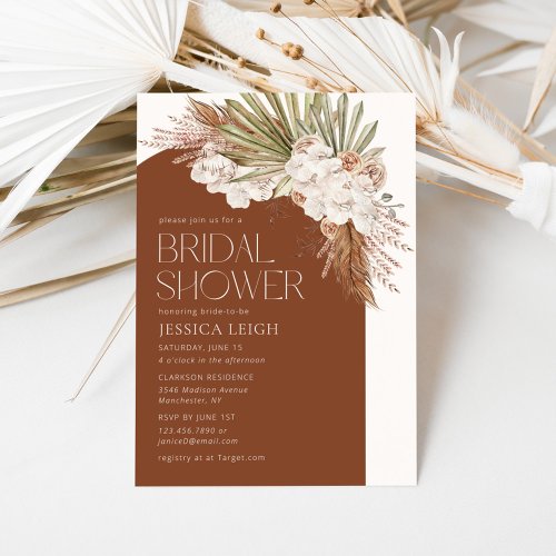 Bohemian Terracotta Floral Feathers Bridal Shower Invitation