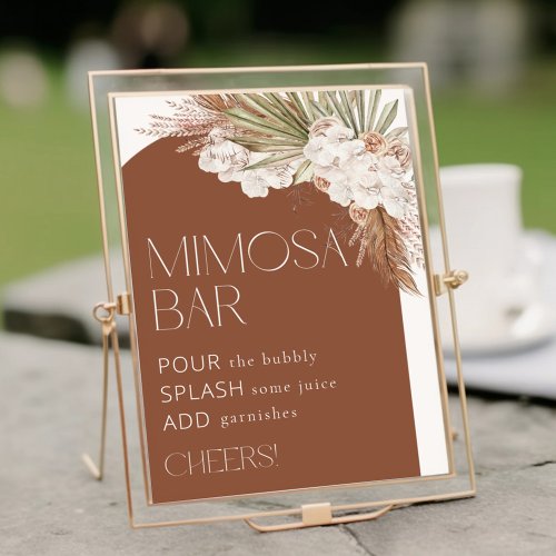 Bohemian Terracotta Floral  Feathers Mimosa Bar Poster