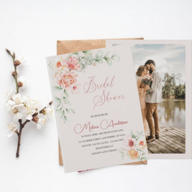 Bohemian terracotta flowers watercolor bridal show invitation (Creator Uploaded)