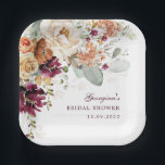 Bohemian Terracotta Maroon Flower Bridal Shower Paper Plates<br><div class="desc">These beautiful boho paper plates are the perfect extra touch to your fall garden theme event. Personalize the plates with your details and if you want to further re-arrange the style and placement of the text,  please press the "Click to customize further" button.</div>