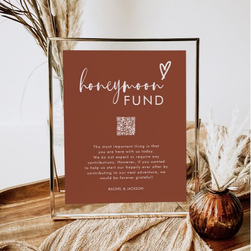 Bohemian Terracotta QR Code Wedding Honeymoon Fund Poster