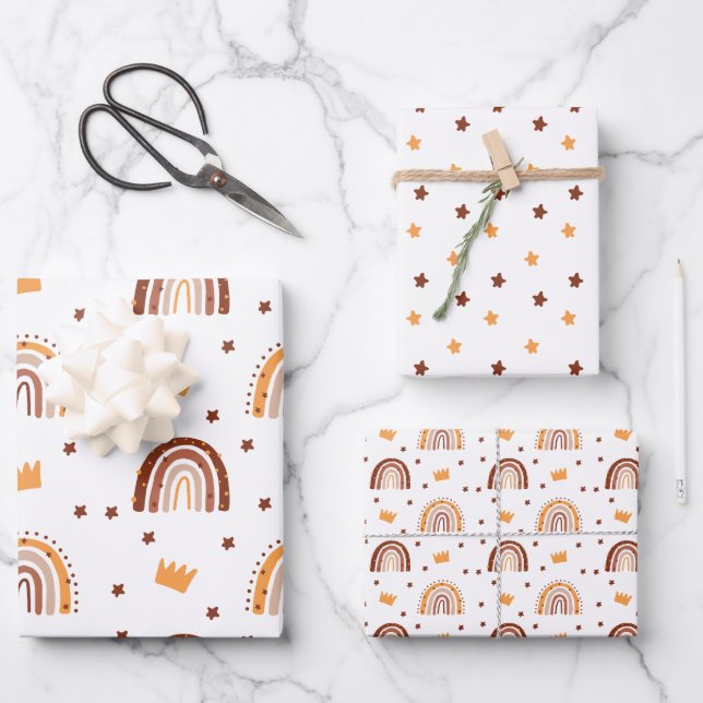 Bohemian Terracotta Rainbow 1st Birthday Wrapping Paper Sheets (Front)