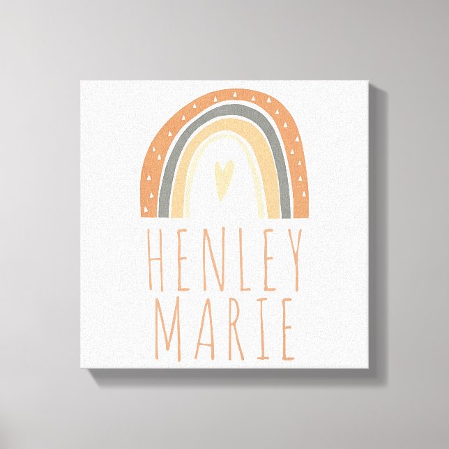 Bohemian Terracotta Rainbow Nursery Baby Name Canvas Print (Front)