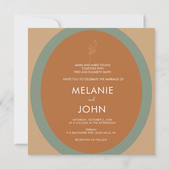 Bohemian Terracotta Sage Green Wedding Invitation (Front)
