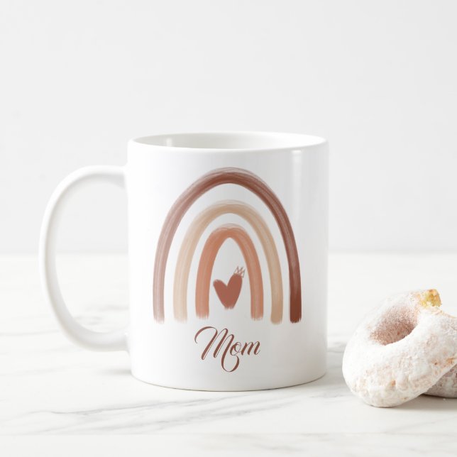 bohemian terracotta watercolor rainbow heart mom coffee mug (With Donut)