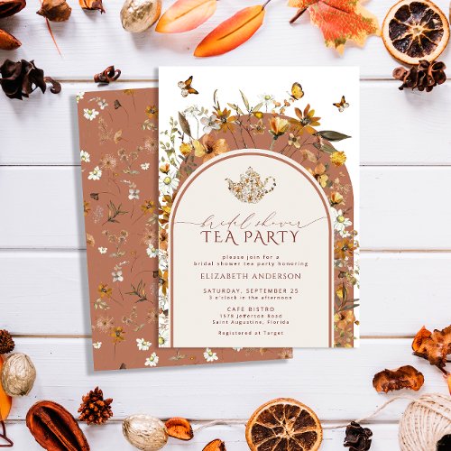 Bohemian Terracotta Wildflowers Bridal Tea Party Invitation