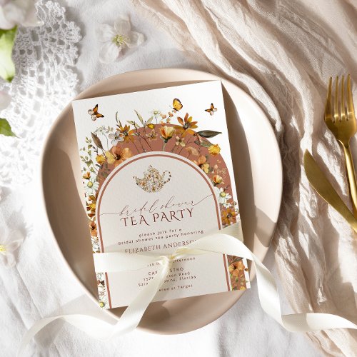 Bohemian Terracotta Wildflowers Bridal Tea Party Invitation
