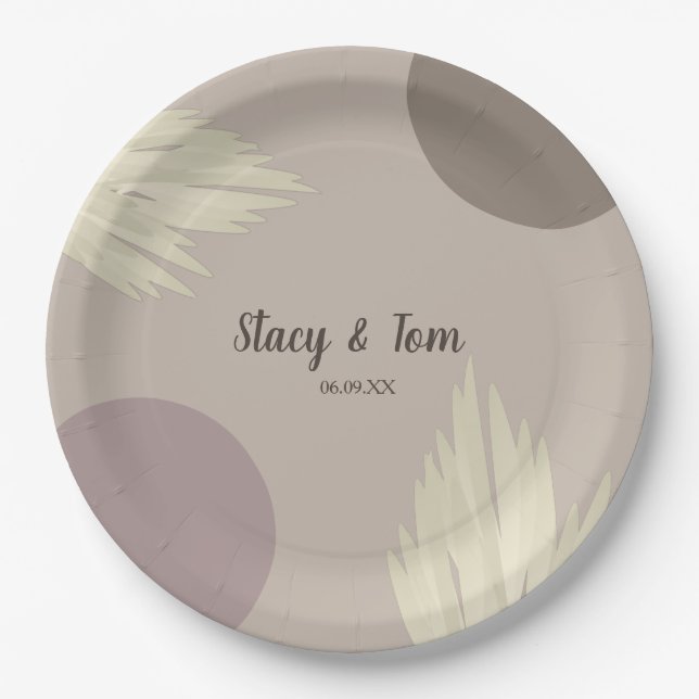 Bohemian Thank You Pampas Shapes Natural Paper Plates (Front)