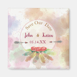 Bohemian themed feather and roses Save our Date Magnet