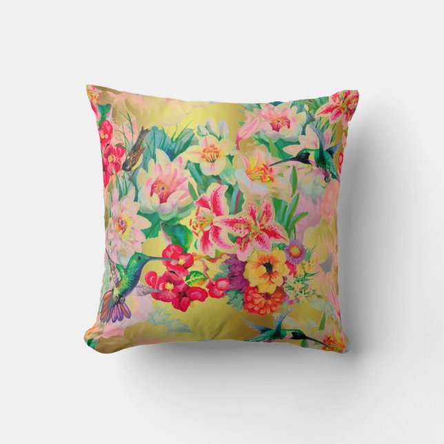 Bohemian Thunder-Bird Tropical Turquoise Flowers Throw Pillow (Front)
