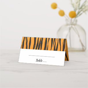Bohemian Tiger Stripe Black Gold Wedding Stripe Place Card