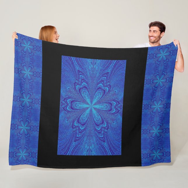  Bohemian Tranquil Blue Star Flower Cozy  Fleece Blanket (In Situ)