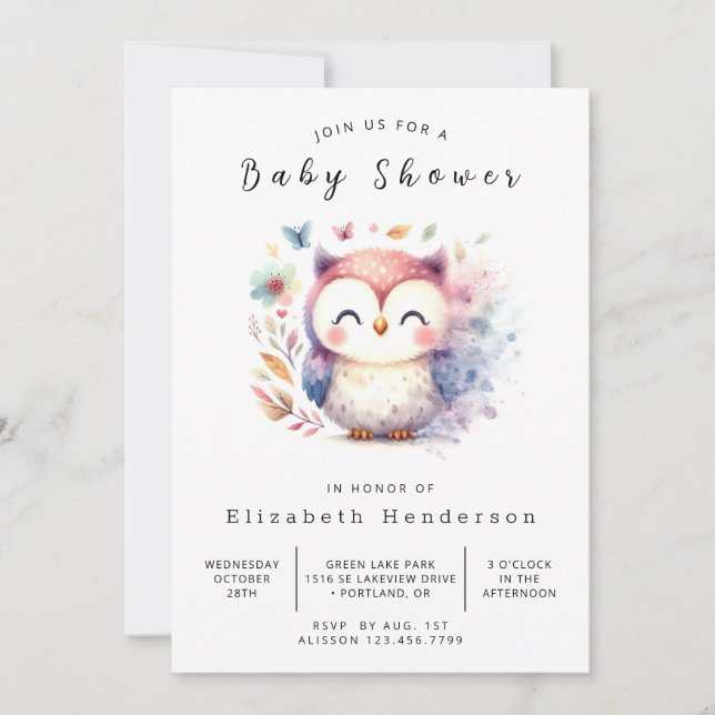 Bohemian Trees Owl Baby Shower Invitation (Front)