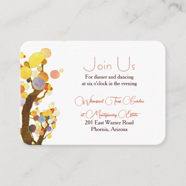 Bohemian Trees Wedding Reception Enclosure Card (Front)