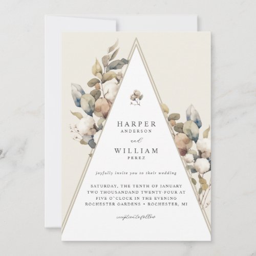 Bohemian triangle cotton foliage wedding invitation