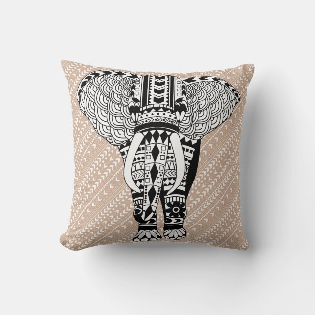 Bohemian Tribal Elephant Pillow (Front)