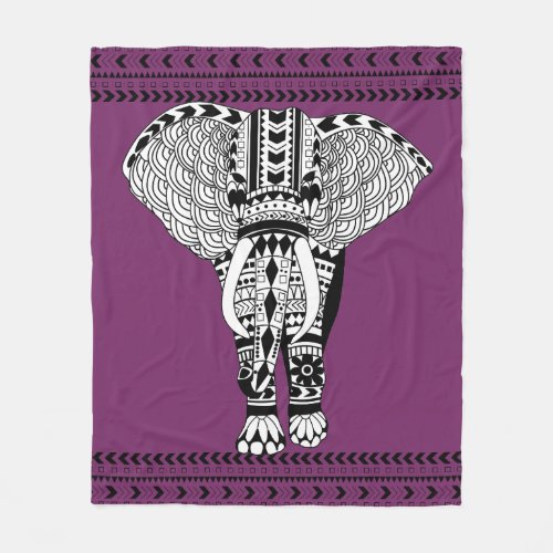 Bohemian Tribal Geo Elephant Fleece Blanket