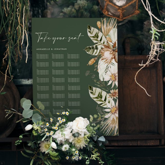 Bohemian tropical elegant wedding seating plan a-z foam board (Creator Uploaded)