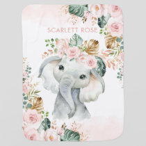 Bohemian Tropical Elephant Blush Pink Rose Baby Blanket