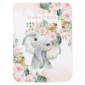 Bohemian Tropical Elephant Blush Pink Rose Baby Blanket