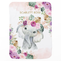 Bohemian Tropical Elephant Blush Purple Flowers Baby Blanket Bohemian Tropical Elephant Blush Purple Flowers Baby Blanket