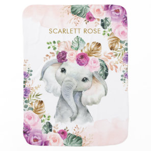 Bohemian Tropical Elephant Blush Purple Flowers Baby Blanket