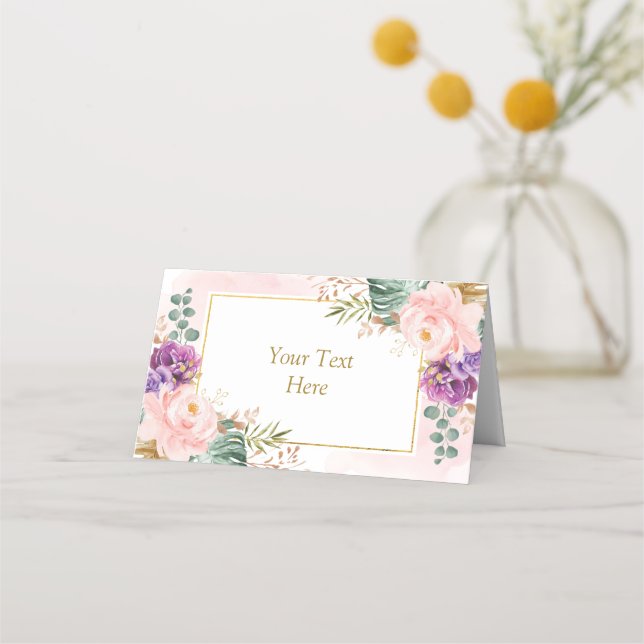 Bohemian Tropical Floral Blush Purple Wedding Place Card (Front)