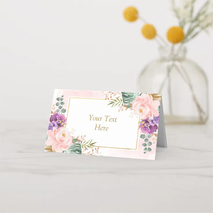Bohemian Tropical Floral Blush Purple Wedding Place Card Zazzle