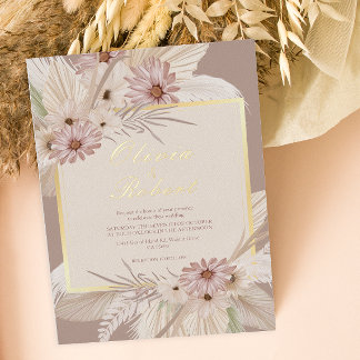 Bohemian Tropical floral Frame Wedding  Foil Invitation