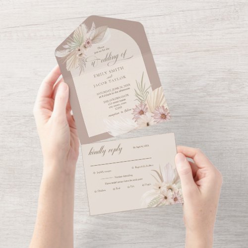 Bohemian Tropical Floral wedding All In One Invita All In One Invitation