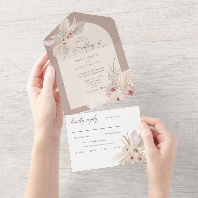 Bohemian Tropical Floral wedding All In One Invita All In One Invitation (Tearaway)