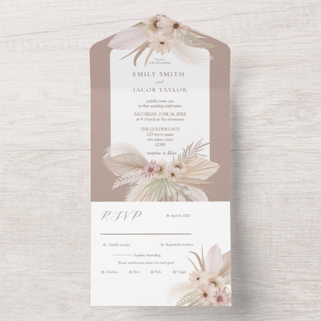 Bohemian Tropical Floral wedding All In One Invitation (Inside)